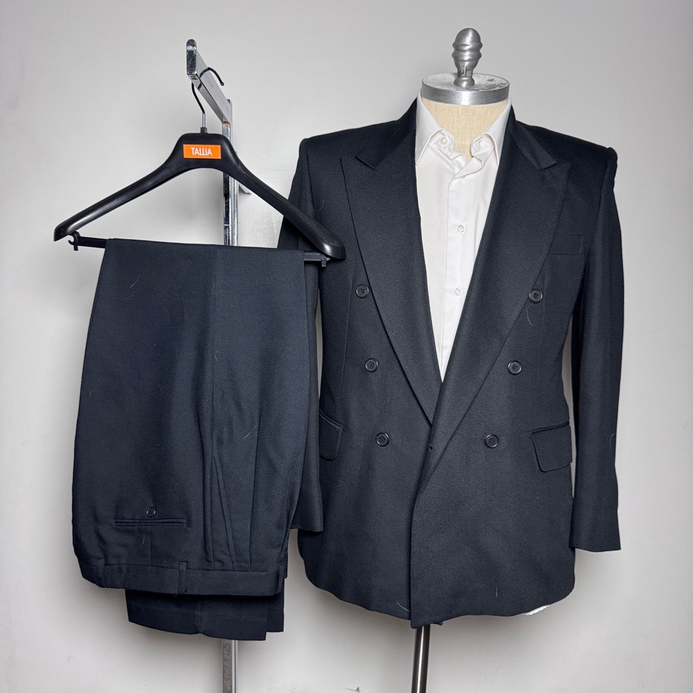 Irvine Park Suit Set Mens 42R W33 Black Solid Double Breasted Peak Lapel